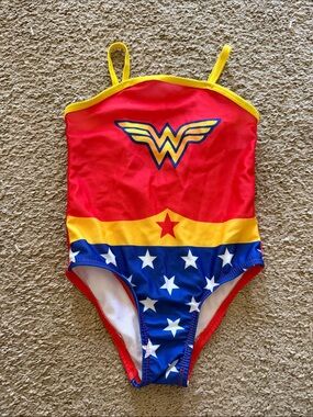 Wonder Woman Girls' Red & Blue One-Piece Swimsuit